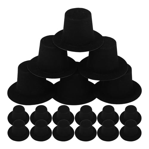 Gatuida Set de 20 Mini Sombreros Planos de Muñeco de Nieve Negros de 4 CM Sombreros de Copa de Fieltro para Manualidades Decoración Navideña Disfraces de Mago y Accesorios para Muñecas