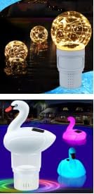 Pool Chlorine Floater with Solar Ball Lights+Solar Swan Chlorine Floater with Adjustable Release