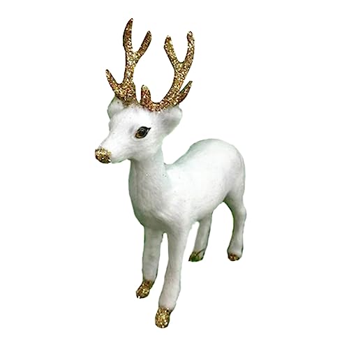 YARNOW Realistic White Reindeer Figurine Plush Animal Decoration Miniature Deer Model for Home Desktop Ornament Christmas Display