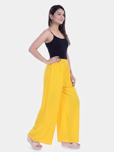 Image of FASHION GALLERY Women's Solid Rayon Palazzo Pants | Relaxed Fit Full Length Wide Leg Palazzo | Elastic Waist Comfortable Casual Lounge Office Ethnic Flared Trousers for Women