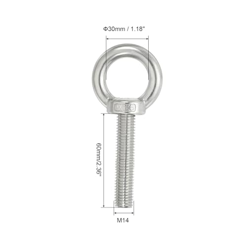 Image of PATIKIL M14 x 60mm Lifting Shoulder Eye Bolt, 2Pcs 304 Stainless Steel Lifting Ring Threaded Eyebolt with Nuts Washers for Hanging Hammocks Articles