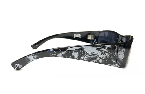 Dyse One Day 1 Shade Black Skeleton mural print sunglasses. Custom Dyse One quality sunglass with 400 UV tinted lens. Made in China, Printed in USA.2