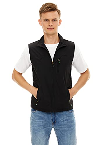 Mens Lightweight Vest Casual Softshell With Pockets Windproof Jacket For Sport Golf Work Bk-2Xl #TOP1