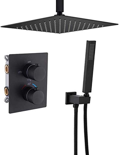 Système de douche thermostatique pour température stable ensemble noir mat 10"