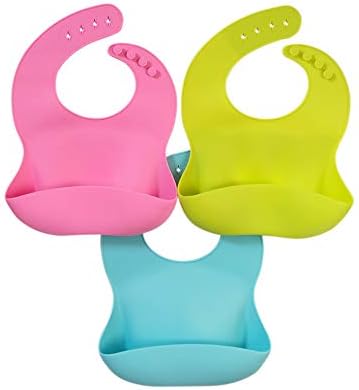 DARYOU Waterproof Silicone Baby Bibs for Babies & Toddlers (3 PCs), Wipes Clean Easily, Soft, Unisex, Adorable,Life Time Warranty. Perfect Baby Shower Gift.