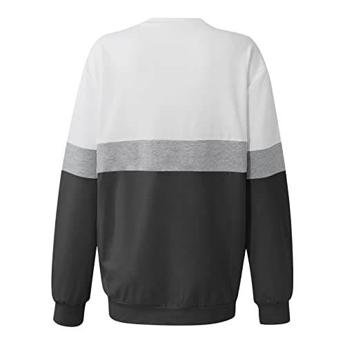 Womens Fall Long Sleeve Tops Casual Color Block Pullover Tee Shirt Trendy Loose Crewneck Sweatshirt Teen Girls Clothes #TOP11