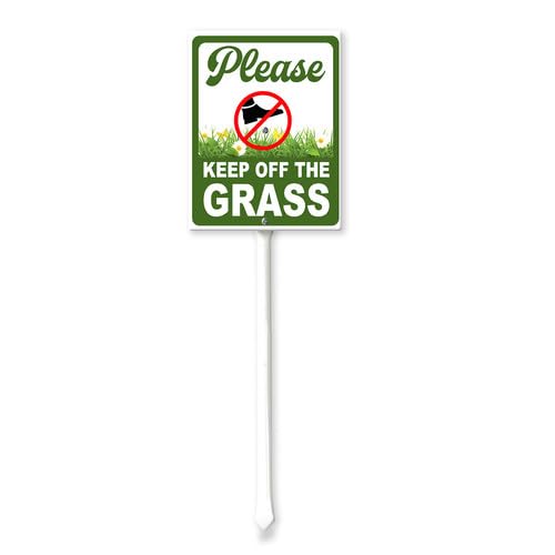 Vdenvileye Please Keep Off The Grass Yard Sign with Stake 11.5x15cm Rustproof Aluminum Lawn Decorations Sign for Outdoor Road Street Garden Decor
