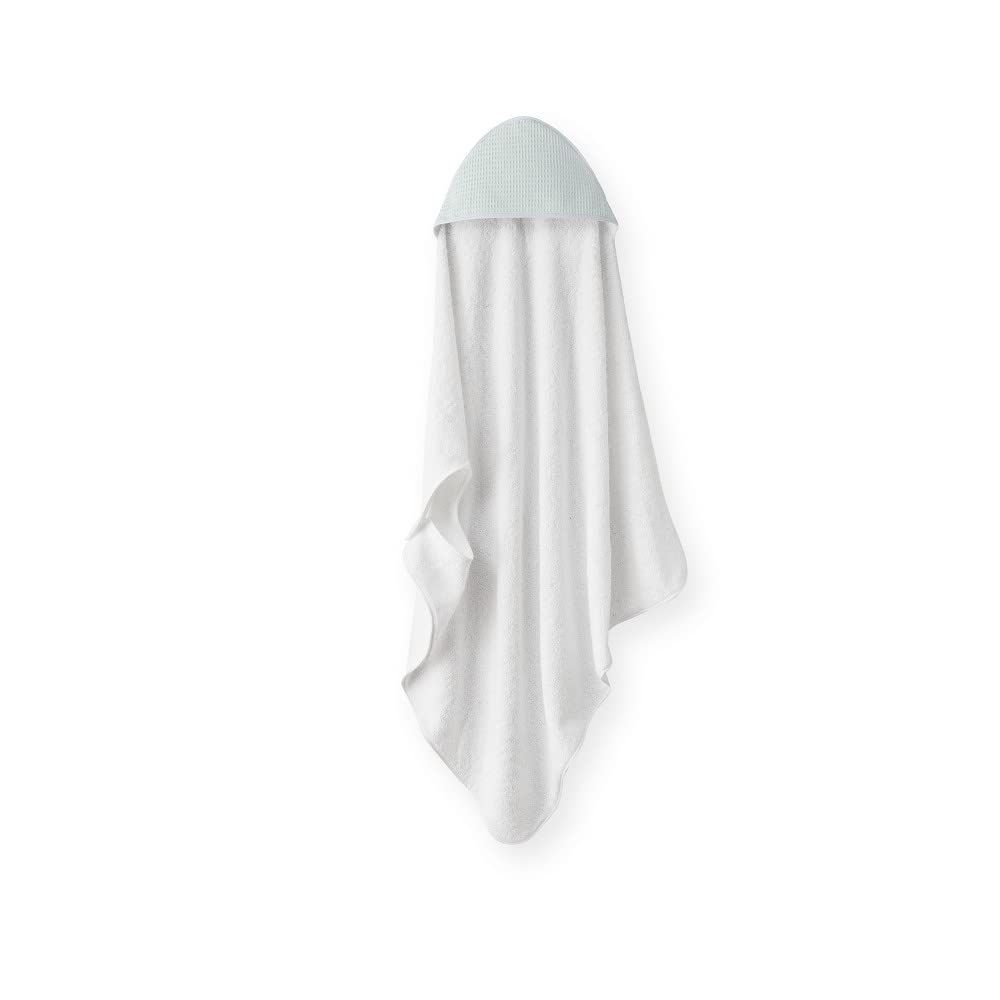 Interbaby - Capa de Baño Bebe Delantal Blanco/Verde | Toalla Bebe con Capucha Algodón, 100x100cm, Unisex | Suave, Secado Rápido | Ideal Recién Nacidos, Bebes y Niños Pequeños | Diseño Nido de Abeja
