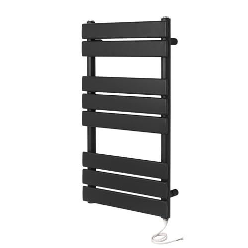 Greened House Richmond Electric Heated Towel Rail Black Flat Panel Bathroom Radiator (500mm W x 800mm H)