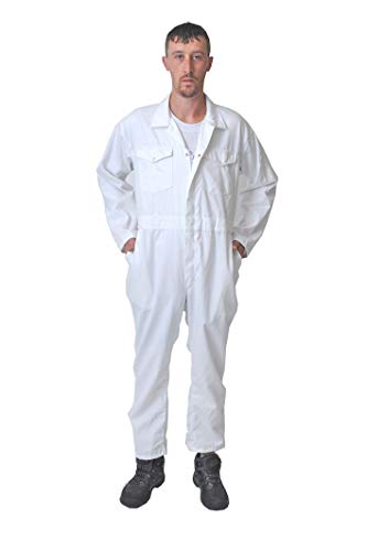 Road Master Men's Poly Cotton Coverall Overalls Painters Suit Decorators Mechanic Workwear Boiler Suit Cleaning Job Work Uniform with Two Chest Pockets, White, XX-Large