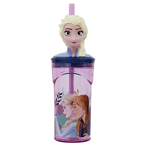 Bicchiere Originale Disney Frozen 3D Per Bambini Da 360 Ml Con Cannuccia Integrata E Decorazioni 3D A Forma Di Testa Di Frozen