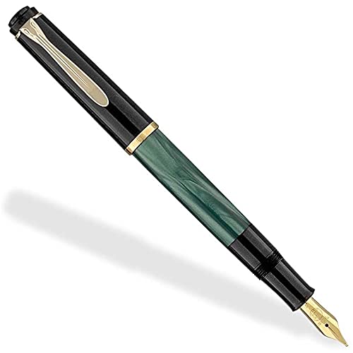 Pelikan Füllhalter Classic 200, Grün-Marmoriert, Feder EF (extra-fein), hochwertiger Kolbenfüller im Geschenk-Etui, 801775