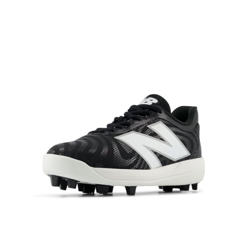 New Balance Kid's 4040 V7 Rubber-Molded Baseball Shoe, Black/Optic White, 5 M Big Kid