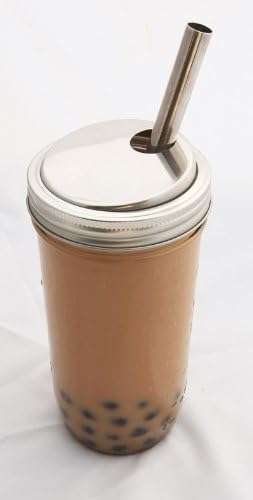 Stainless Steel! Wide Mouth Canning Jar Bubble Tea/Milkshake Lid with Straw