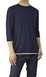 [FLAG ON CREW] 7分袖 無地 ダブルネック Tシャツ メンズ 吸汗速乾 ドライ Tシャツ 七分袖 胸ポケット フェイクレイヤード / D2U / LL ネイビー