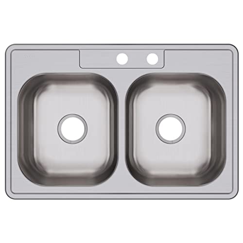 Image of Dayton Stainless Steel 33 inch x 22 inch x 8-1 /16 inch, MR2-Hole Equal Double Bowl Drop-in Sink