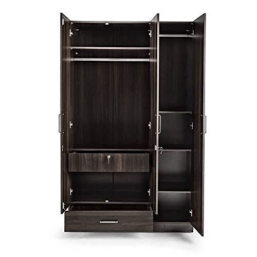 Image of Wakefit Wardrobe | 1 Year Warranty | Engineered Wood Almirah, Cupboard for Clothes Storage | 3 Door, 1 Drawer, 2 Hanging Space | Cashmere - Dark Brown