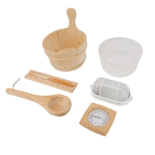 aqxreight Sauna Wooden Bucket Kit 4L with Plastic Liner Handle Hygrothermograph Explosion Proof Lamp for Sauna SPA Bath Shower Swimming Pool