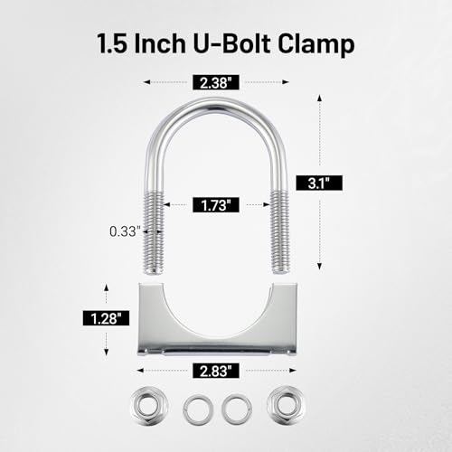 Image of EVIL ENERGY 1.5 inch Heavy Duty U Bolt Exhaust Clamps Stainless Steel 2PCS | Leak-Proof U Muffler Clamps, Saddle Style, Easy to Install, Anti-Vibration, For Muffler Inlets, Outlets, Elbows & Pipes