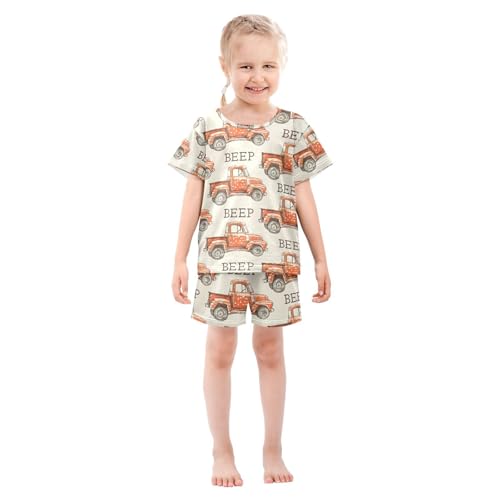 ALAZA Vintage Truck Beep Pajamas Set Short Sleeve Cotton Sleepwear Summer Pjs 2 Piece 5-14Y3