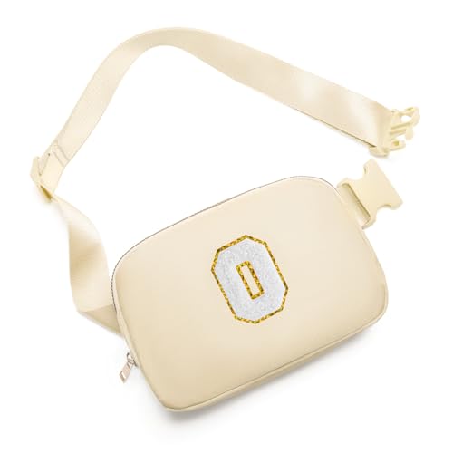 Gitus Birthday Gifts for 8 9 10 11 12 13 Year Old Girls Personalized Fanny Pack Crossbody Bags with Initial Letter Patch Belt Bag for Teen Girls Cute Trendy Stuff Travel Essentials (Beige-O)