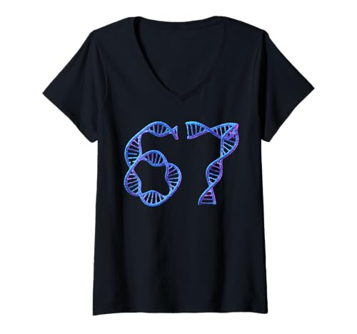 Damen 67 Funny Number Meme DNA Replikation Molekularbiologie Humor T-Shirt mit V-Ausschnitt