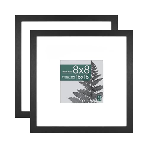 MCS Studio Gallery 16x16 Matted Photo Frame with 8x8 Picture Display, Black Woodgrain Vertical & Horizontal Wall Hanging Large Picture Frame for Photos & Art Prints (2-Pack)
