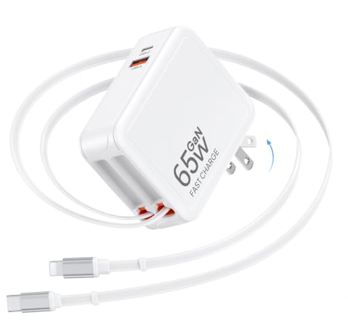 Image of 65W Retractable Wall Charger,4-Port USBC Charger Block for Multiple Devices | Foldable Plug for Travel with USB C & Apple Cables,USB C Charger Block,Fast Charging Block for iPhone 17 /16 /15,Galaxy,Pixel