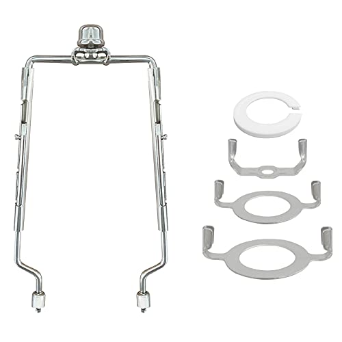 Image of Lamp-Shade Harp Holder Adjustable Support - Tall 7 8 9 10 inch and 3 /8 inch Standard Saddle E14 E26 E27 Light Base UNO Fitter Adapter Converter Finial Set Detachable Parts Bracket (Nickel)
