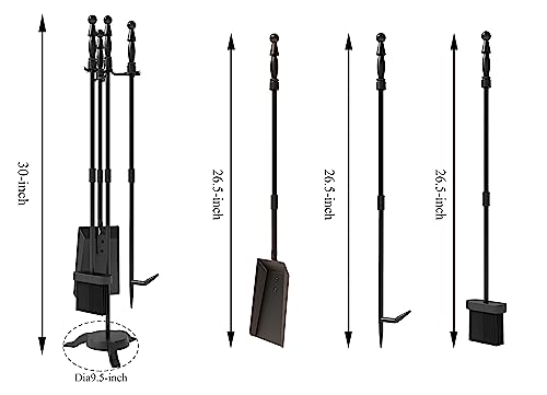 Fire Beauty Fireplace Tool Set, 4-Piece Black Wrought Iron Fireplace Tool Set for Outdoor/Indoor Use Poker Shovel Brush Stand Accessory Set