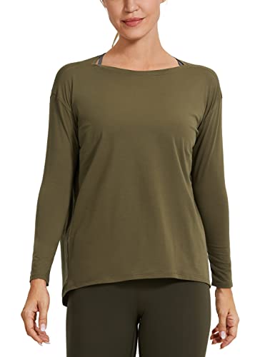 CRZ YOGA Camisas de treino de manga comprida para mulheres soltas Fit-Pima Camisas de ioga de algodã