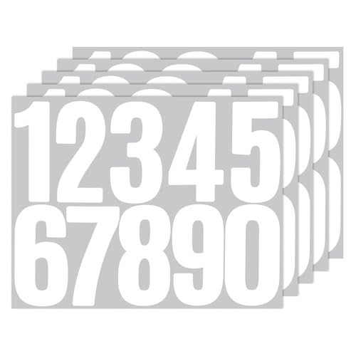 ZEYIYER Lot de 5 feuilles d'autocollants numérotés - Blanc - 8 cm - Autocollants étanches - Autocollants de 0 à 9 - Réfléchissants - En vinyle - Pour...