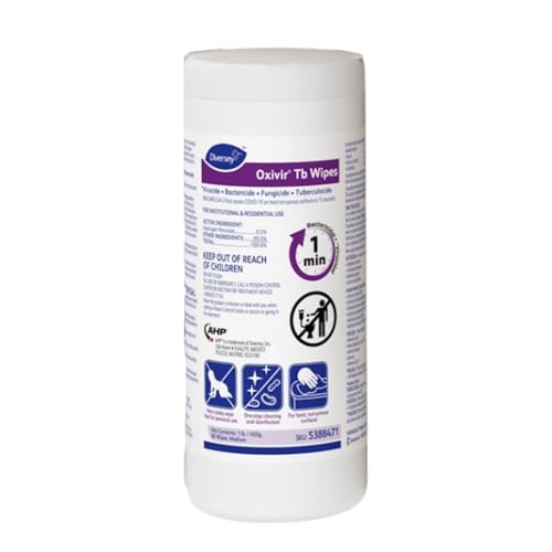 Image of Oxivir Diversey 5388471 Tb Disinfectant Medium Wipes, Accelerated Hydrogen Peroxide Based Cleaner Disinfectant, Ready-to-Use, Unscented, 60-Wipes, 1 Slim Canister (Pack of 12)