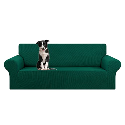 KEKUOU Stretch Oversized Sofa Slipcover 1 Piece Couch Sofa Cover (94"-110") Furniture Protector 4 Seater Sofa with Elastic Bottom for Kids,Pet.Jacquard Checked Pattern Fabric(X Large,Hunter)