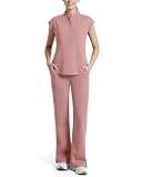 Dvoliaw Scrubs for Women Set, 11-Pocket Sleeveless Top & Straight Leg Pants