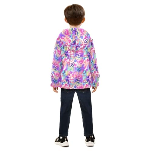 Rainbow Leopard Toddler Fleece Jacket Baby Boys Hooded Zipper Long Sleeve Thick Warm Outerwear 3-10 Years4