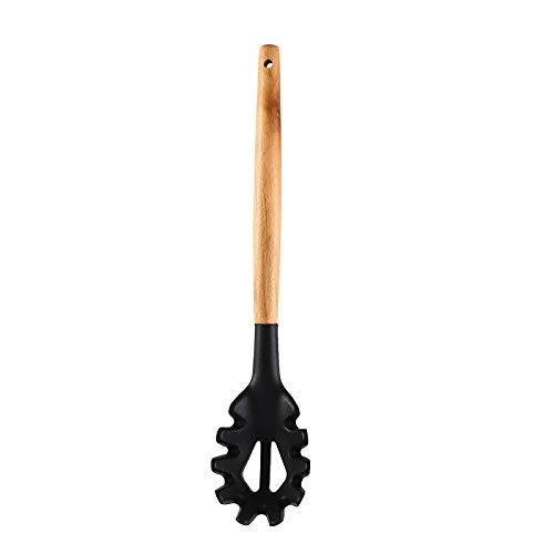 Spatlus Woodtula Silicone Pasta Fork Food Grade Noodle Spoon Heat Resistant up to 445°F with Natural Wooden Handle, BPA Free, Spaghetti Strainer & Server Spoon 31.5 cm Black (B08YRV6VNJ) Amazon Price History, Amazon Price Tracker