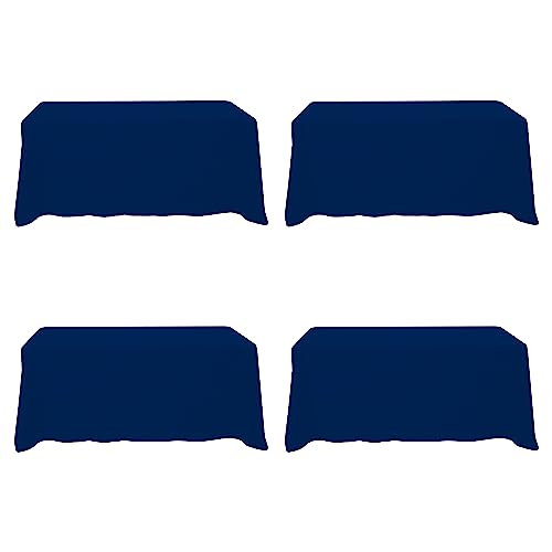 Image of BRILLMAX 4 Pack Navy Blue Tablecloths 90 x 132 Inch for 6ft Rectangle Tables - 150 GSM Polyester Fabric, Floor Length Drop, Water, Stain & Wrinkle Resistant Cloth Cover for Wedding Reception Banquet