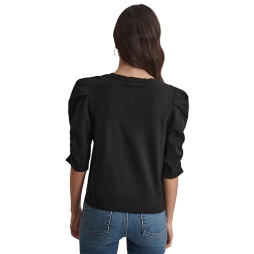 DKNY Women's Elbow Sleeve Crew Neck Puff Shoulder Jeans Sweater4