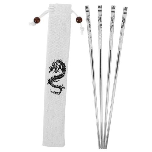 SUPVOX 龍年デザイン属製箸 軽量 家用再利用可能 滑り止め加工 アジアンディナーパーティー向け袋付き贈答用