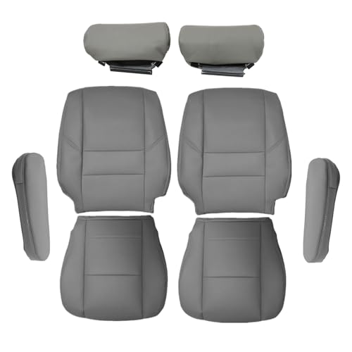 SecosAutoparts 8PC Driver & Passenger Bottom & Top Leather Seat Cover Gray & Headrest Cover & Armrest Cover Compatible with Toyota Sequoia Tundra 2000 2001 2002 2003 2004 2005 2006 2007