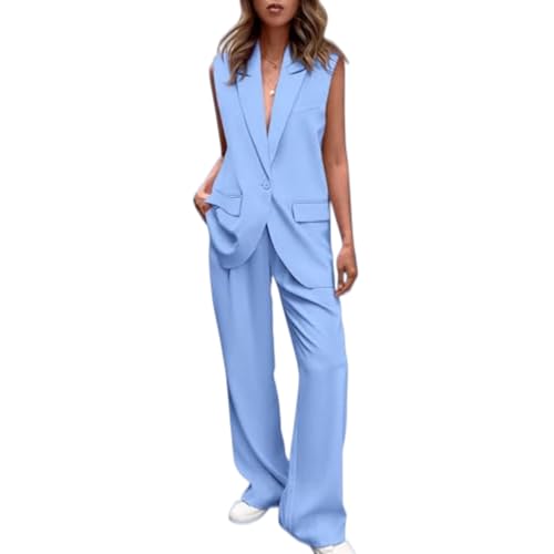 Women's 2 Piece Outfits SleevelessSuit Vest and Wide Leg Pants