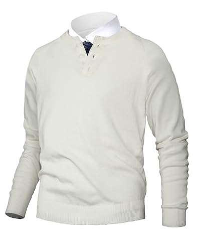 Pioneer Camp Men's Long Sleeve Henley Knit Pullover Sweaters Cream Quarter Button Lightweight Slim Fit Henley Sweaters