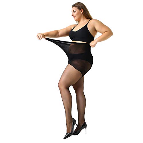 MANZI Women's 2 Pairs Plus Size Control Top Tights Ultra-Soft Panty Hose