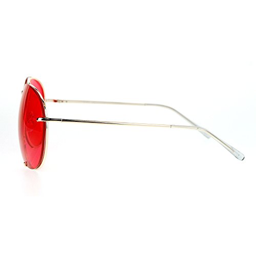 Oversized Round Aviator Sunglasses Metal Rims Behind Color Lens Spring Hinge4