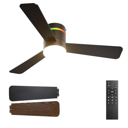 Image of Amico 42 Inch RGB Ceiling Fans with Lights, Low Profile, app /Remote, Black