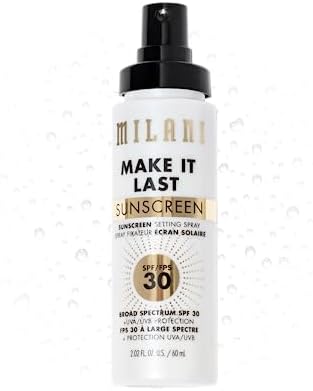 Milani Sunscreen Setting Spray + Primer, Make It Last Sunscreen for Face- SPF 30 UVA & UVB Protection Antioxidant Rich Formula for Broad Spectrum Protection, Prime + Set + Protect, 2.02Fl. Oz