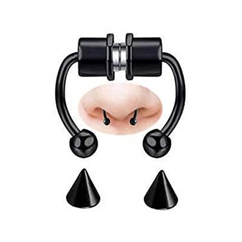 MOTONG Magnetic Septum Nose Ring,Horseshoe Fake Nose Rings,Reusable Fashion Nose Ring,Stainless Steel Faux Septum Rings,Non Piercing Clip-on Nose Hoop Rings for Men Women Gift. (black) Cover