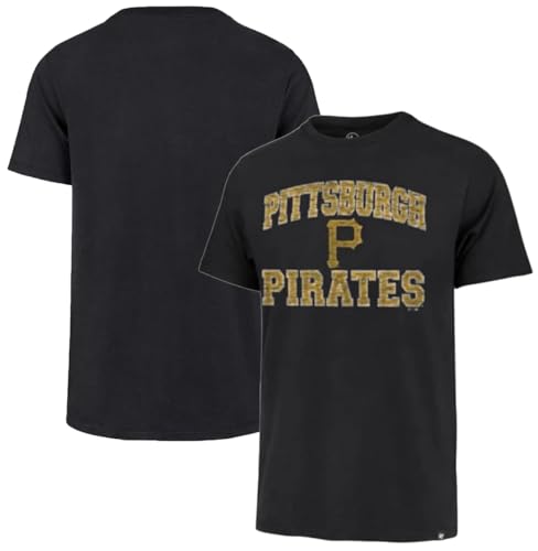 47 Brand MLB Men's Team Color Union Arch Franklin Primary Logo Short Sleeve Baseball T-Shirt - Pittsburgh Pirates - Black - Large