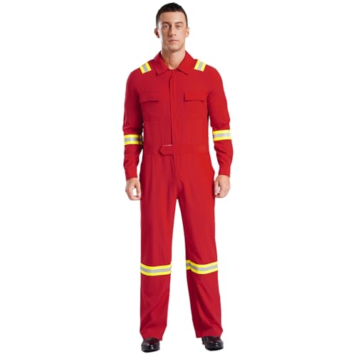 Rswnyirn Overall Herren Arbeitskleidung Arbeitsoverall Baumwolle Langarm Einteiler Jumpsuit Werkstatt Unifrom Workwear Rot S
